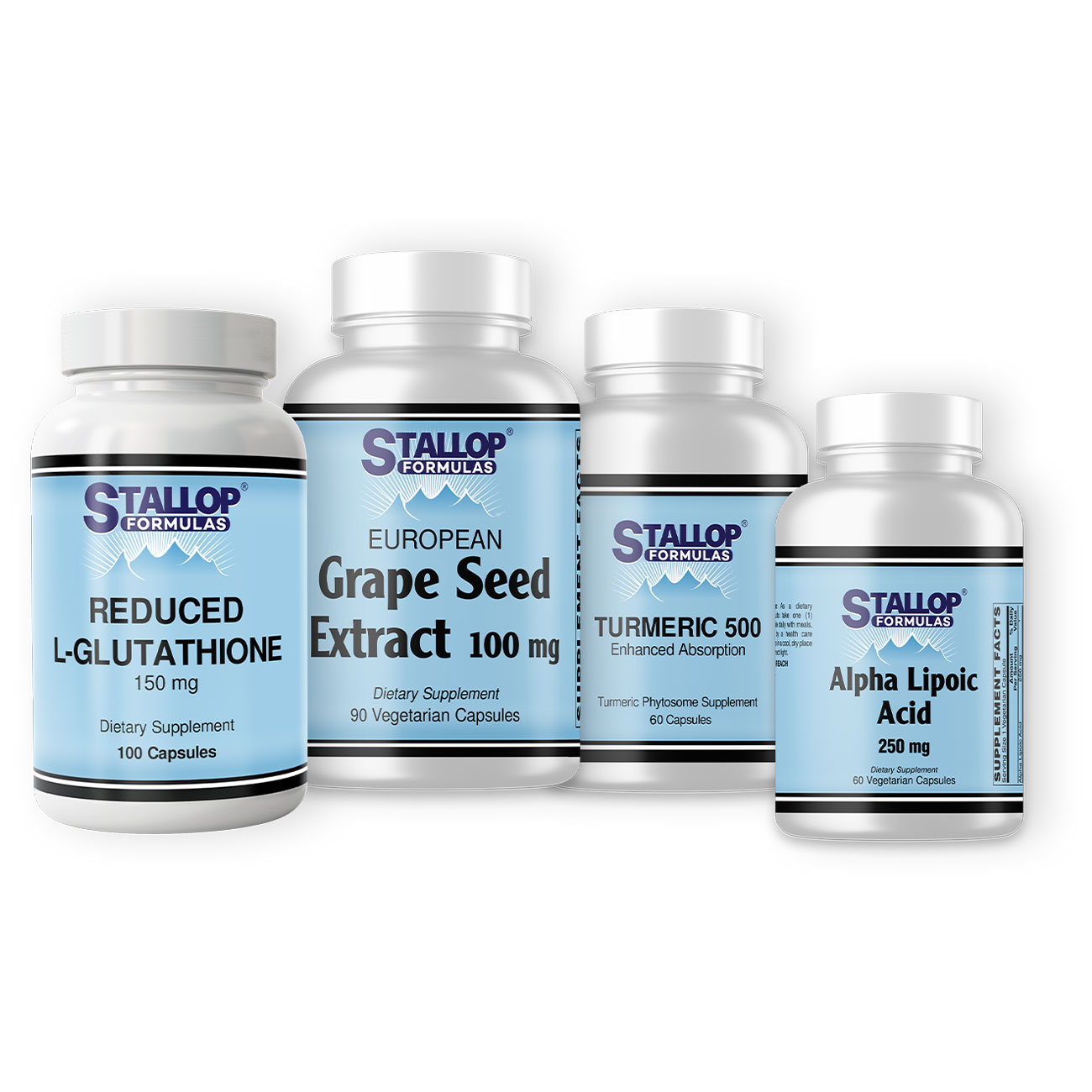Stallop Formulas ANTIOXIDANT SUPPORT BUNDLE with Reduced L-Glutathione, Grape Seed Extract, Turmeric 500 and Alpha Lipoic Stallop Formulas ANTIOXIDANT SUPPORT BUNDLE with Reduced L-Glutathione, Grape Seed Extract, Turmeric 500 and Alpha Lipoic