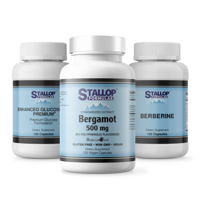 Glucose Metabolism Support Bundle including Citrus Bergamot 500 mg 120 count, Berberine 250 mg 120 count, and Enhanced Glucosidryl Premium 120 count from Stallop Formulas