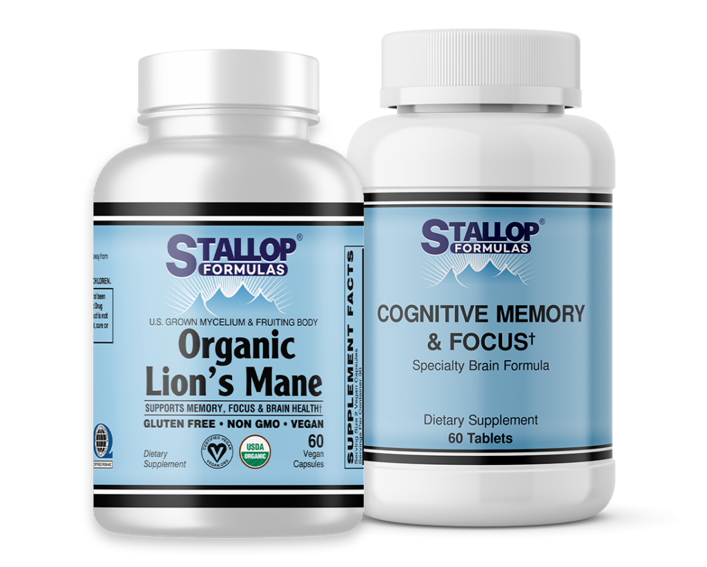 Stallop Formulas HEALTHY MEMORY & FOCUS SUPPORT COMBO "A" with Organic Lion's Mane and Cognative Memory and Focus