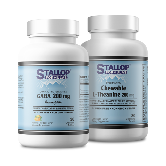 Healthy Relaxation Support Combo featuring Chewable GABA 30 tablets and Chewable L-Theanine 30 tablets Stallop Formulas®