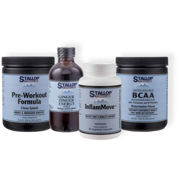 STALLOP FORMULAS SPORTS NUTRITION SUPPORT BUNDLE Pre-Workout Formula, Ginger Zinger Energy, InflamMove, and BCAA